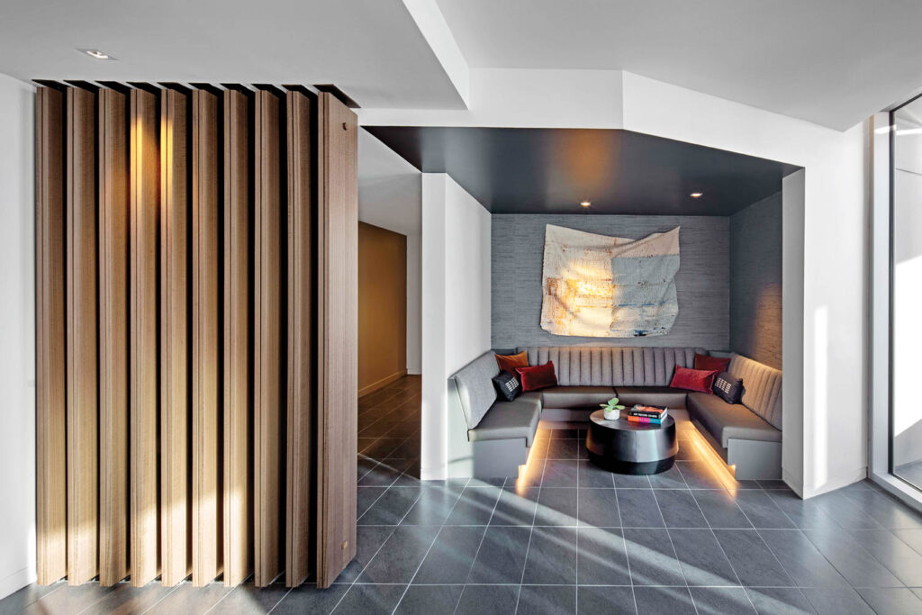 interior lobby of apartment builder with brown divider