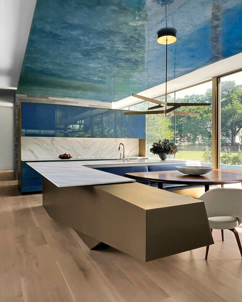 an expansive kitchen island