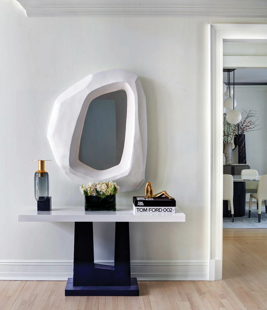 a hall mirror in a biomorphic shape