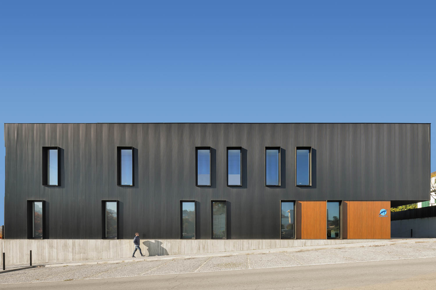 exterior of a building with rectangular windows