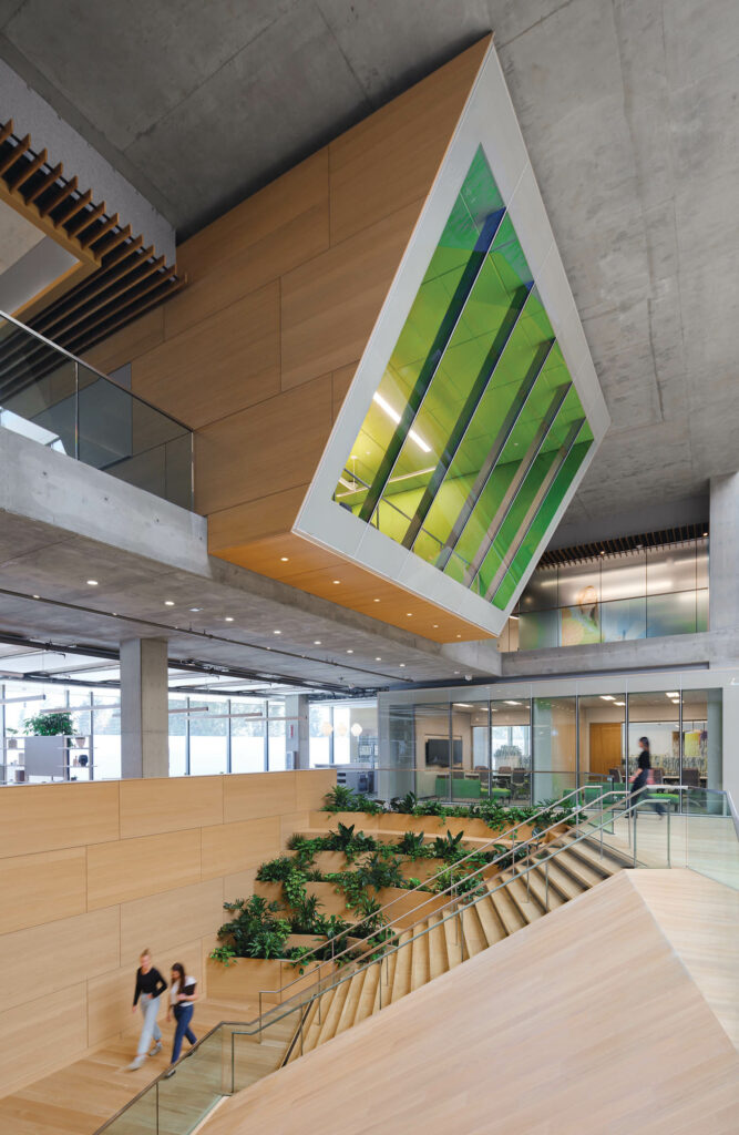 View of indoor garden underneath confrence room