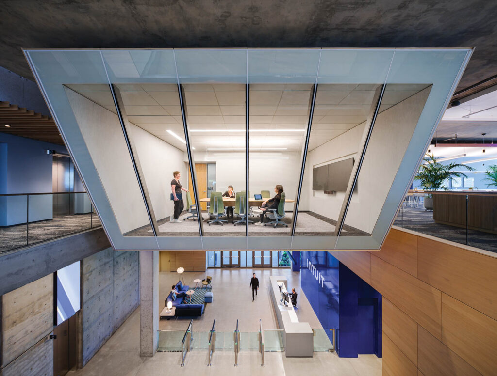 View of conference room from glass windows